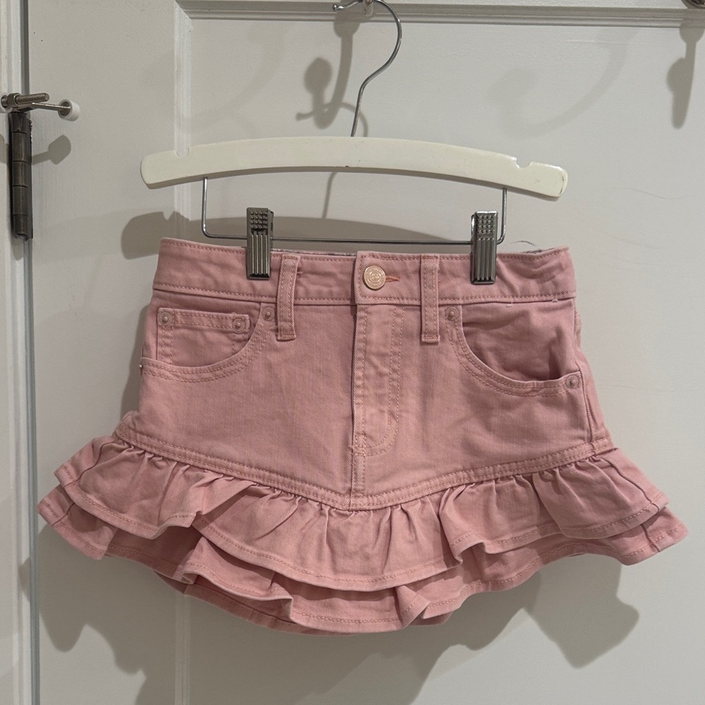 Gap x LoveShackFancy Pink Denim Skirt Love Shack Fancy Preppy Ruffle size 8
